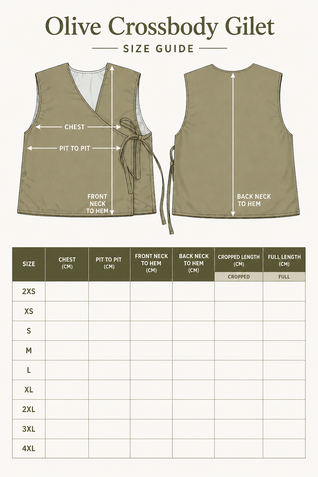 CUSTOM PRE ORDER (OLIVE GILETS)